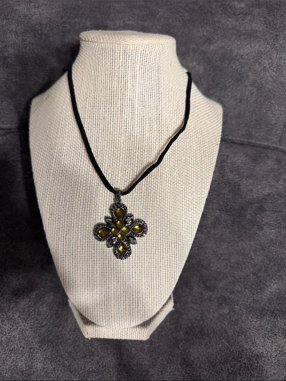 Lia Sophia Olive Yellow Floral Gem Pendant Necklace